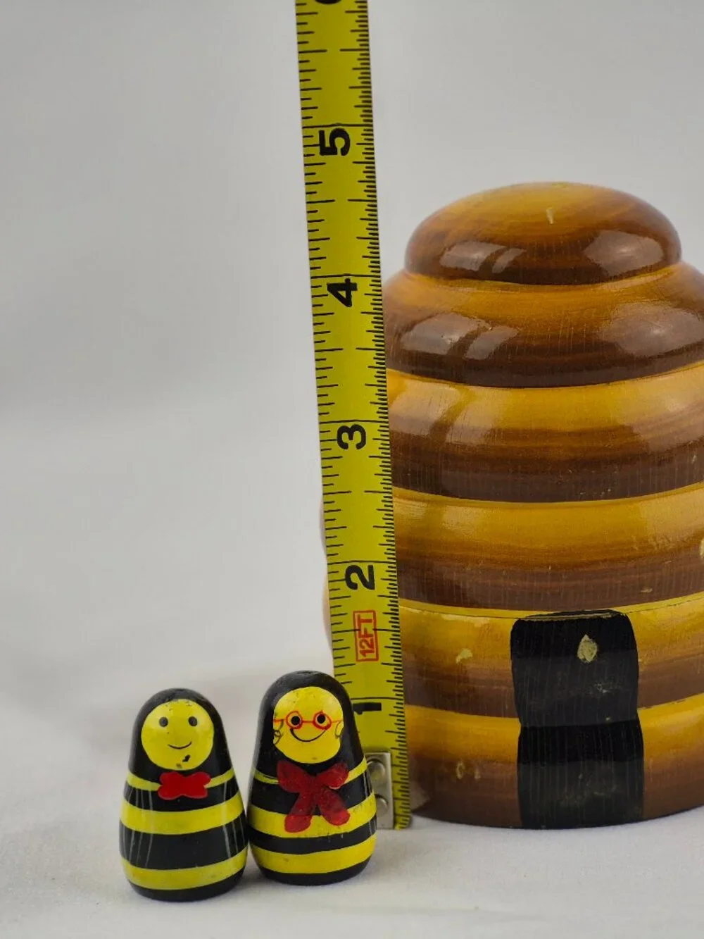 Hand Painted Ten Wooden Nesting Bees with Bee Hive